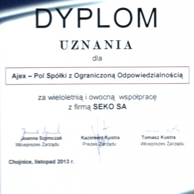 Dyplom uznania SEKO